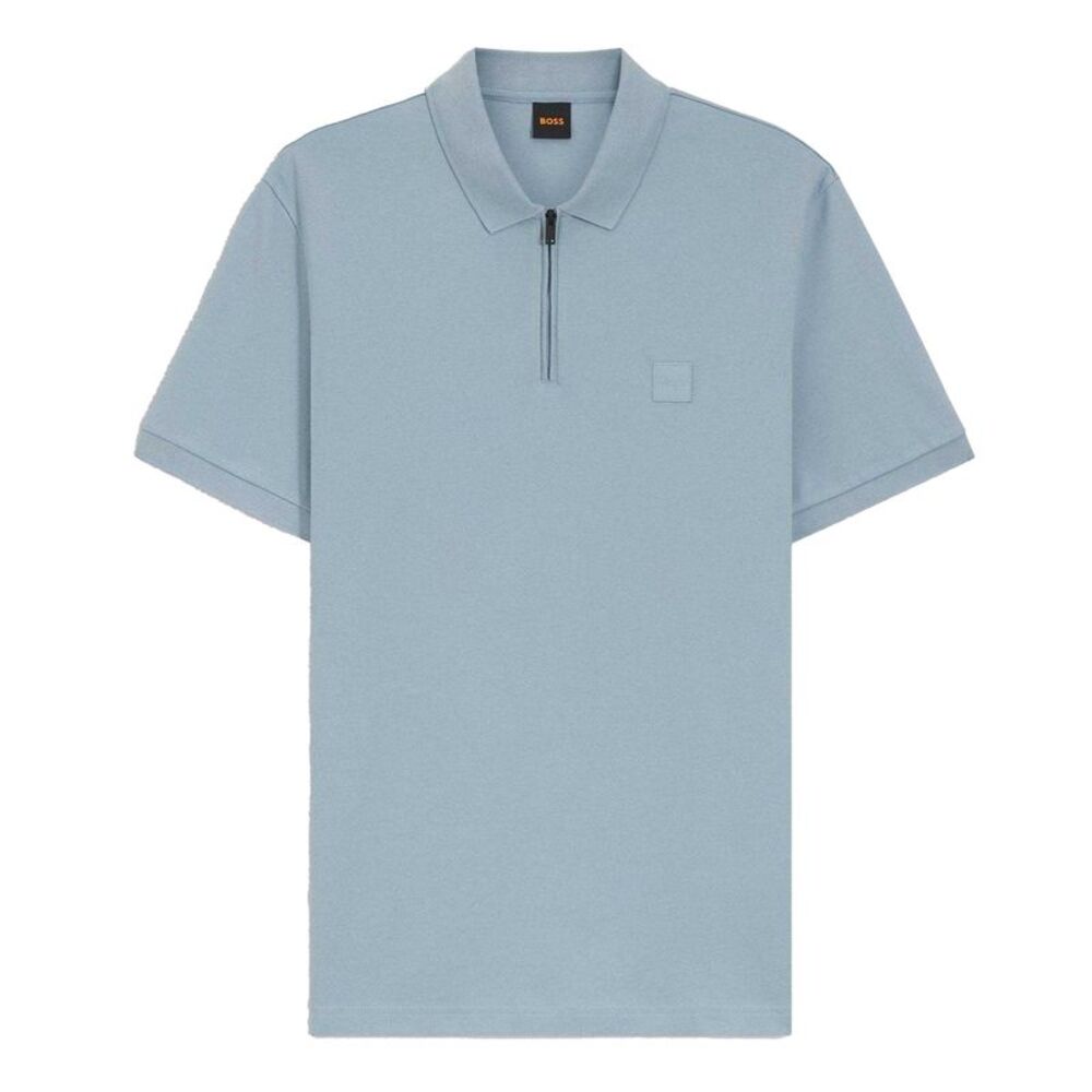 Boss Mens Logo Quarter Zip Polo Shirt / Blue